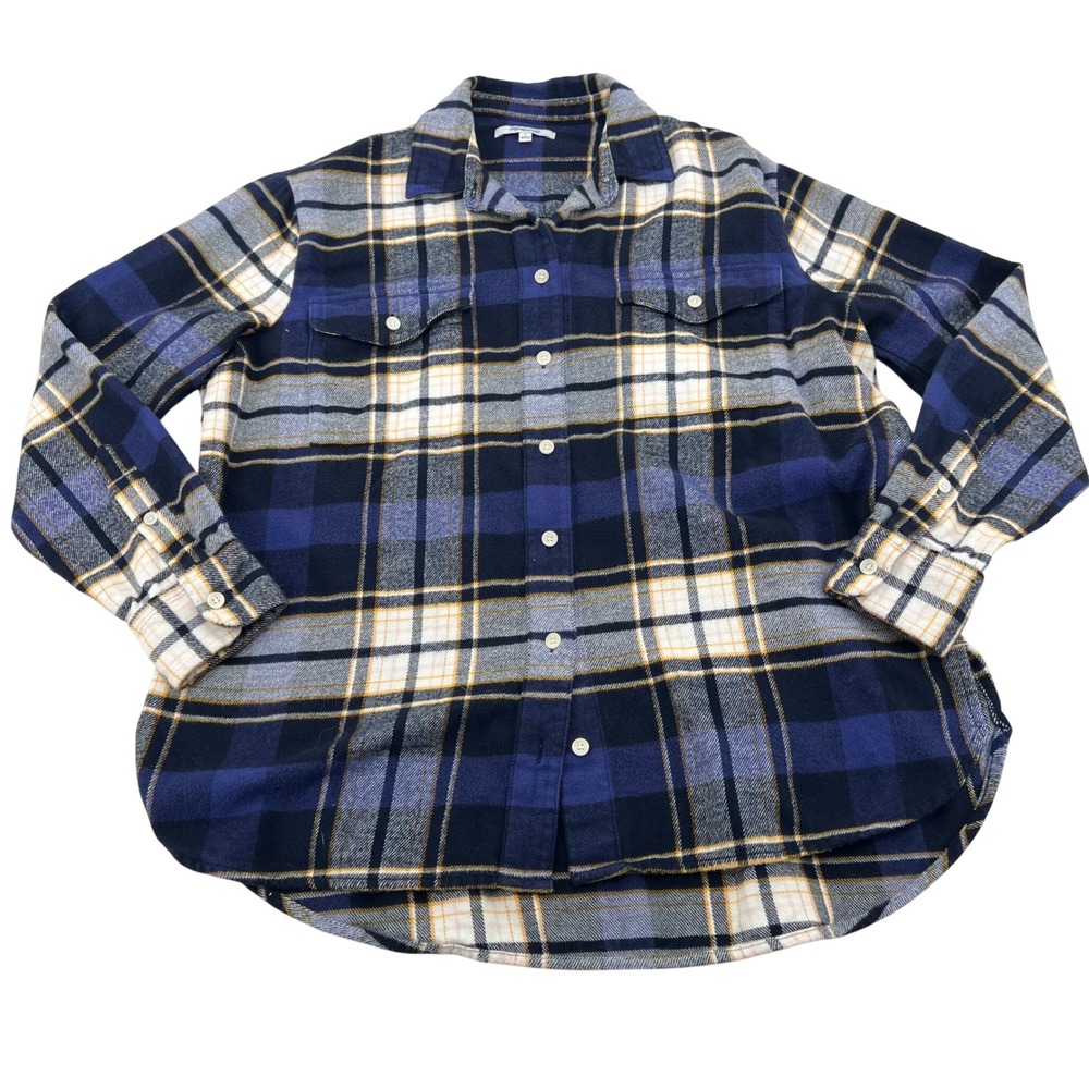 Madewell Plaid Flannel Shirt Blue White  Long‎ Sleeve Button Up Women's Size S